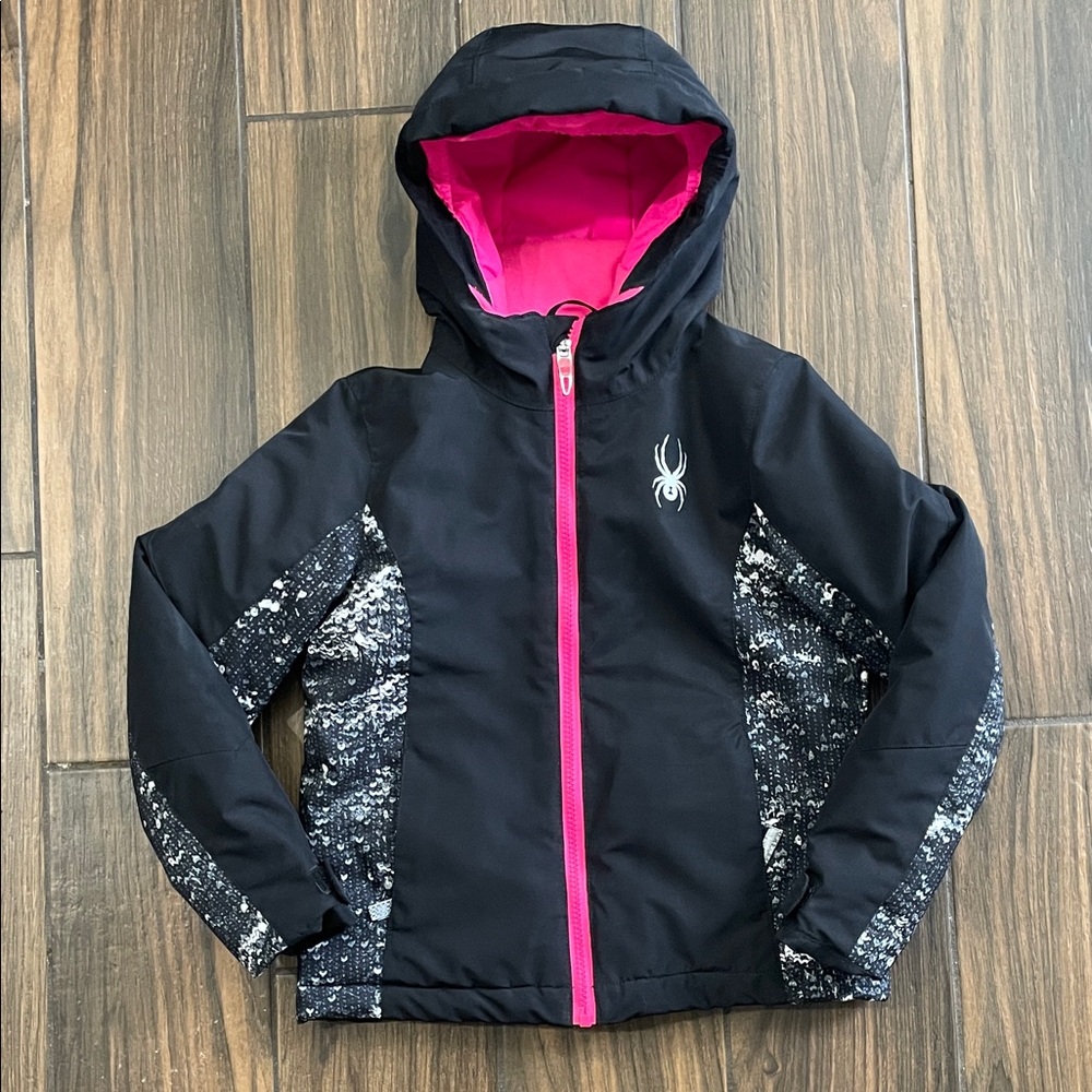 EUC Spyder Black, Pink, & Patterned Coat, Size Small (7/8)